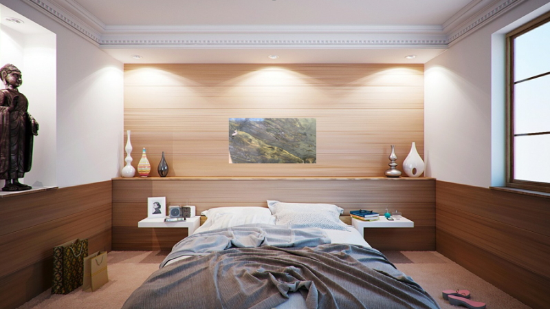 Infrarot Marmor Heizung im Schlafzimmer als Wandbild 