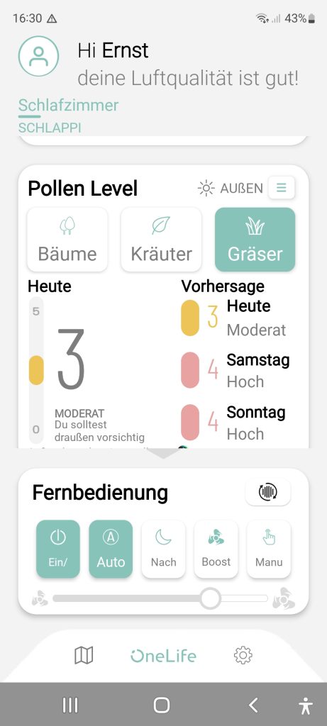 Onelife App für die Pollenbelastung
